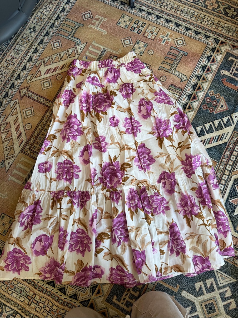 Floral Tiered Maxi Skirt - Purple Floral on Cream Abercrombie and fitch